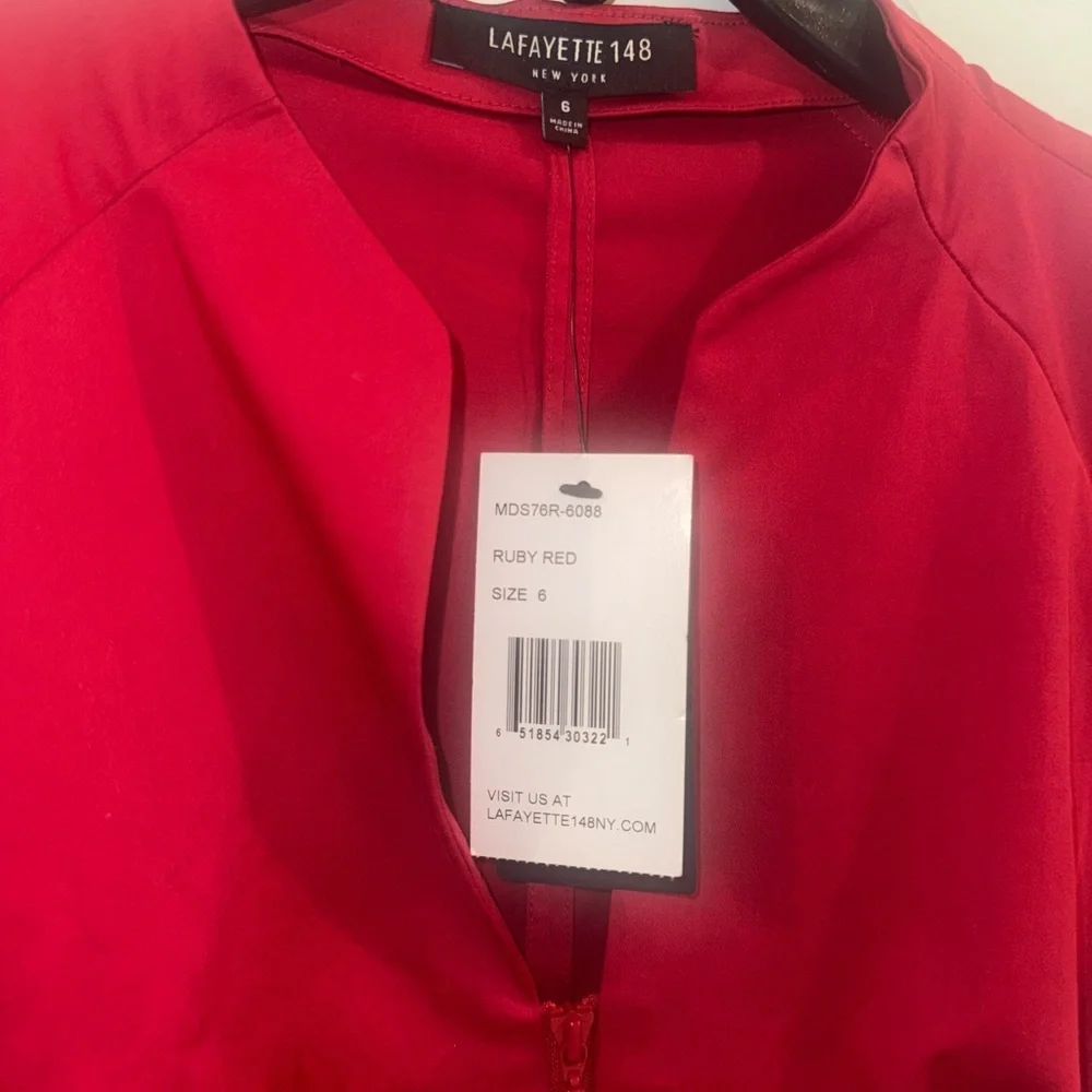 Lafayette 148 New York full Zip Front Midi Sheath Dress Ruby Red US 6 NWT $498 - Picture 6 of 10